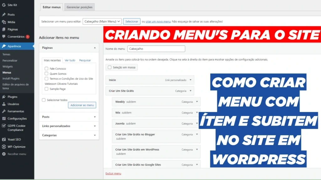 Como Criar Menu no WordPress e Como Editar o Menu: Veja como criar e editar menu no site ou blog em wordpress - confira